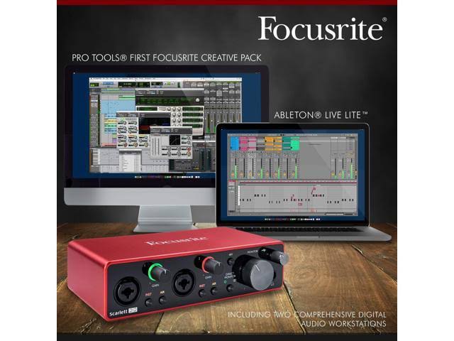 Focusrite Scarlett 2i2 2-in 2-OUT USB Recording Audio Interface (3rd Generation) + Samson SR360 Over-Ear Dynamic Headphones, Cab