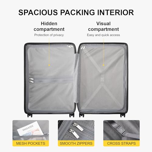 LEVEL8 Hard Shell Carry on Luggage Airline Approved, Carry-on Suitcases with Wheels, Lightweight Luminous Textured Hardside Travel Bag with Tsa Lock, 20 Inch, Black