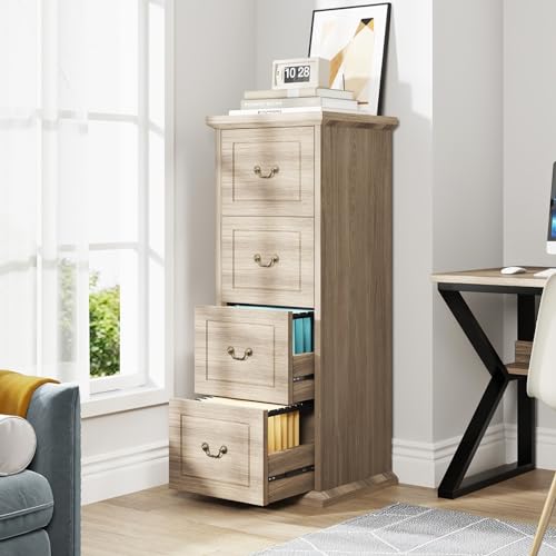 Tribesigns 4-Drawer File Cabinet Filing Cabinet, Vertical File Cabinet Home Office Wood Filing Cabinet for A4 /Letter Size Narrow Tall File Cabinet for Home Office, Walnut