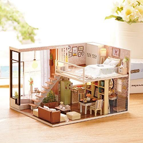 CUTEBEE Dollhouse Miniature with Furniture, Wooden DIY Dollhouse Kit Plus Dust Proof and Music Movement, 1:24 Scale Creative Roo