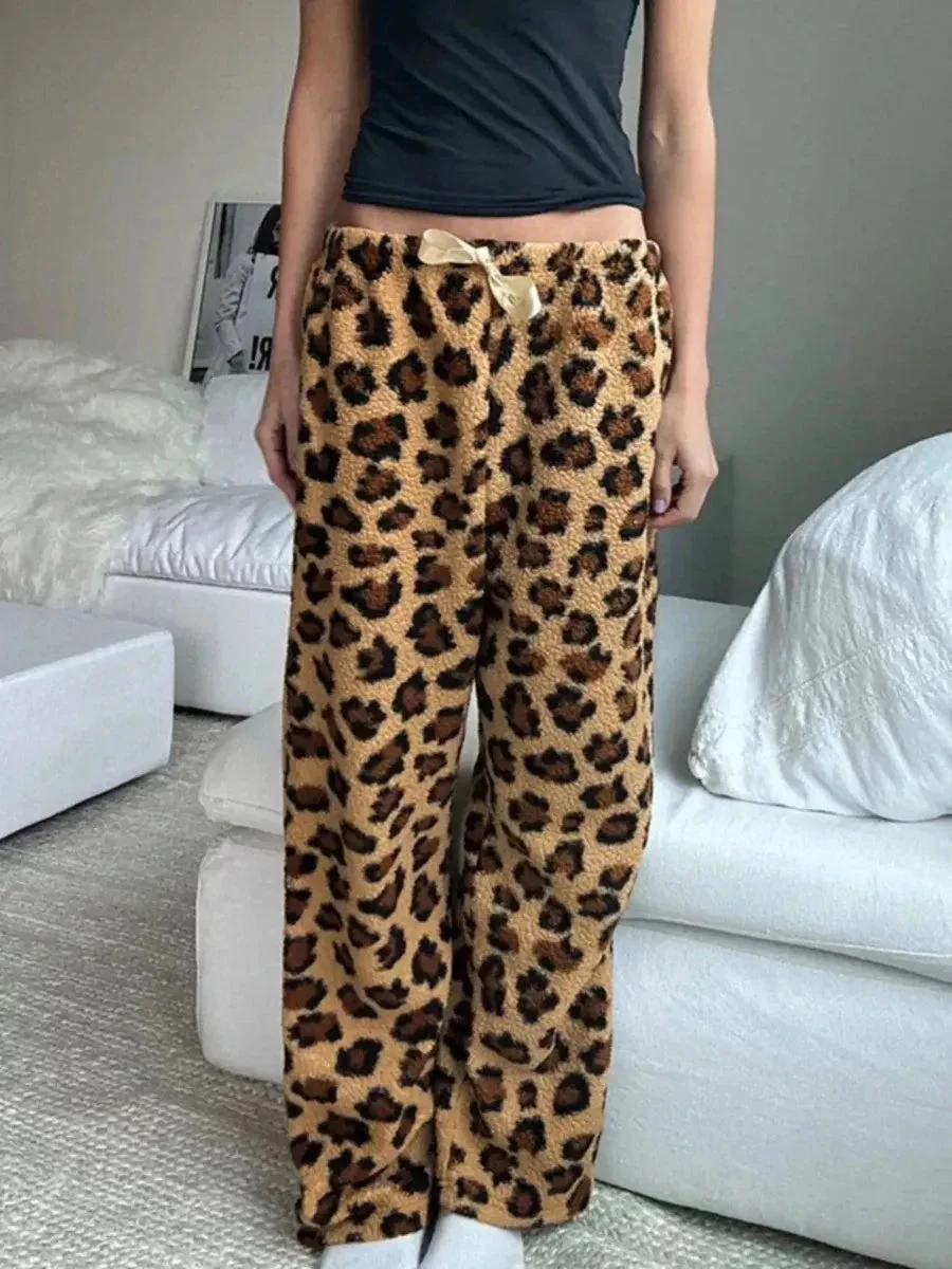 'Cheetah Pastry' Animal Prints Fleeced Ribbon Pjm Pants