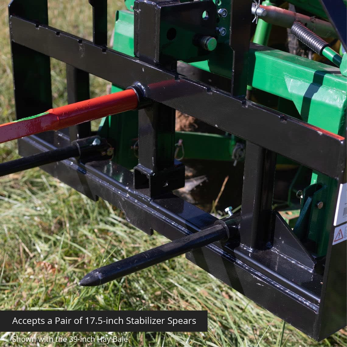 Titan Attachments Pallet Fork Frame Attachment with 49 Hay Spear and Stabilizers, Fits Cat I & II Tractors, Rated 4,000 LB