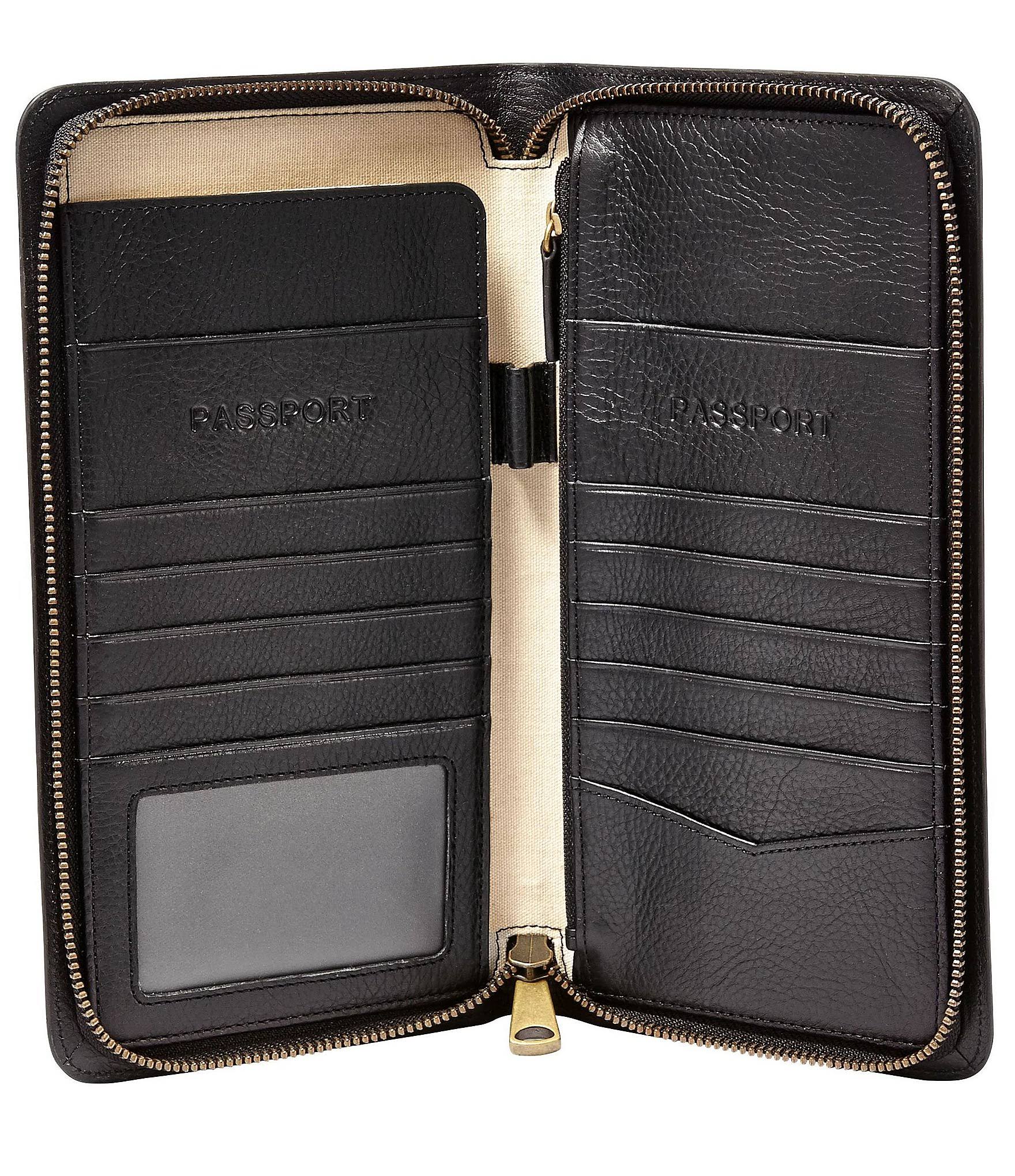 Fossil Multi-Zip Leather Passport Case - Black