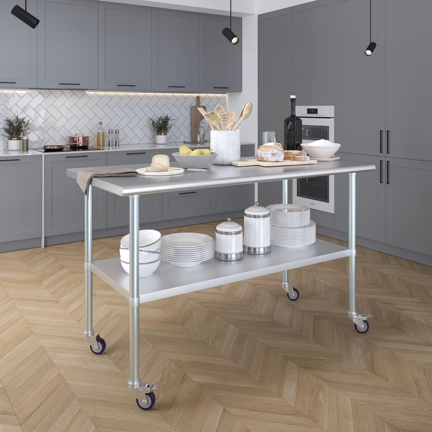 AmGood 30" X 60" Stainless Steel Work Table with Under-Shelf & 4 Wheels | Laundry Garage Utility Bench | Prep Worktable | Kitchen Island Food Prep | NSF Certified