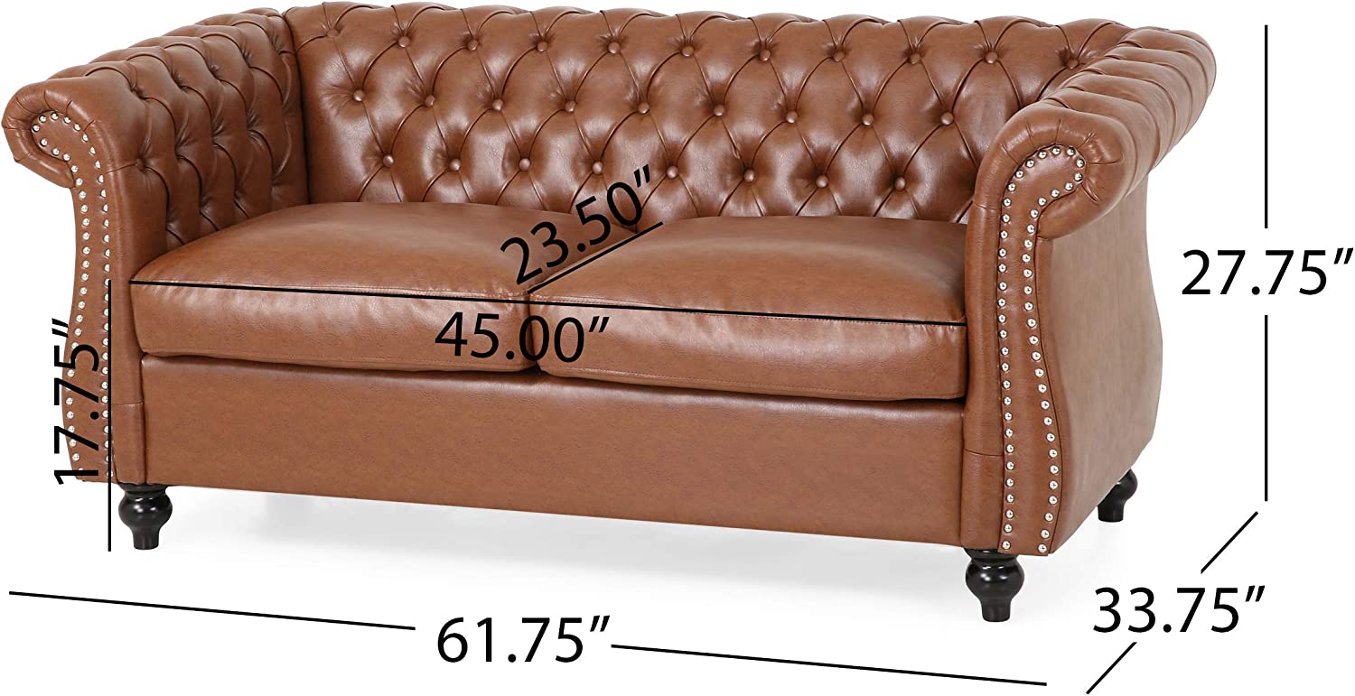 Christopher Knight Home Lucine Traditional Chesterfield Loveseat, Cognac Brown, Dark Brown