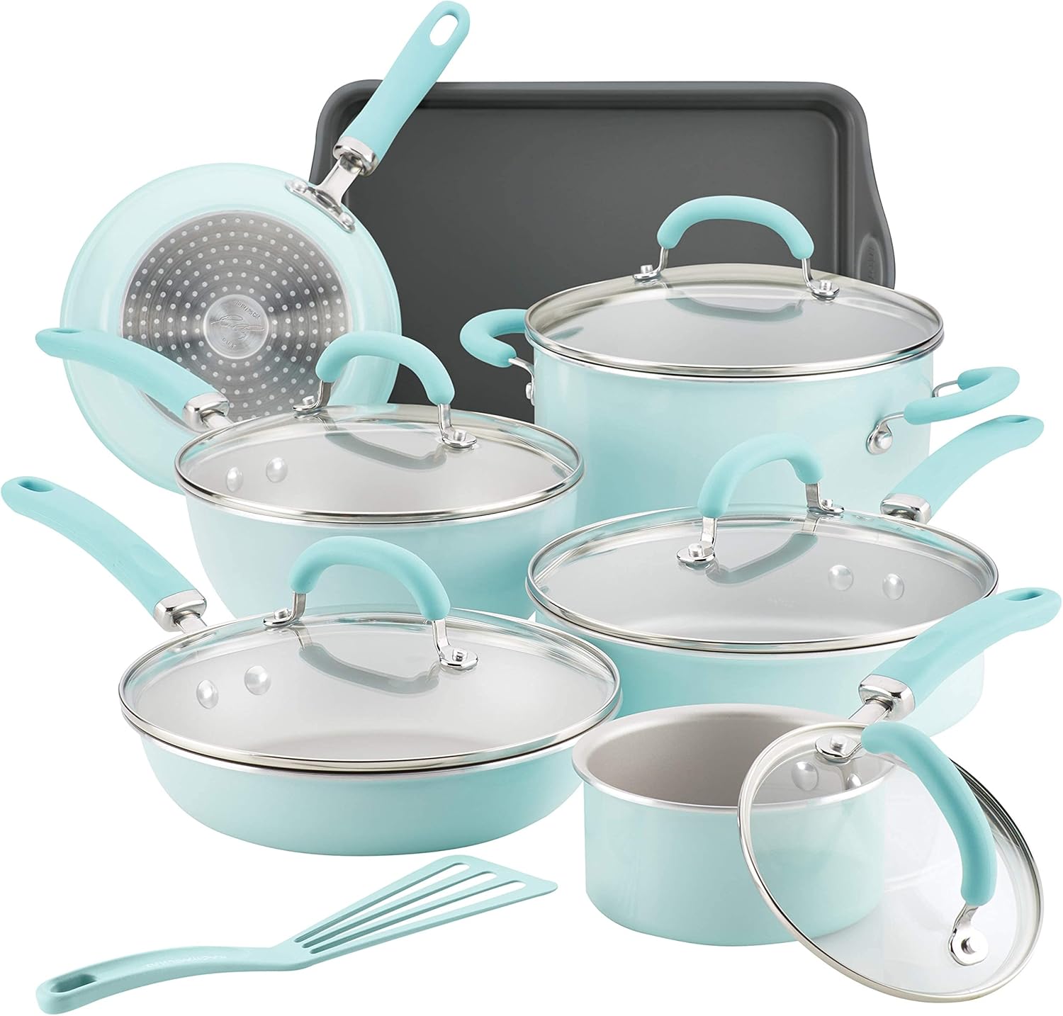 Rachael Ray Create Delicious Nonstick Cookware Pots and Pans Set, 13 Piece, Teal Shimmer