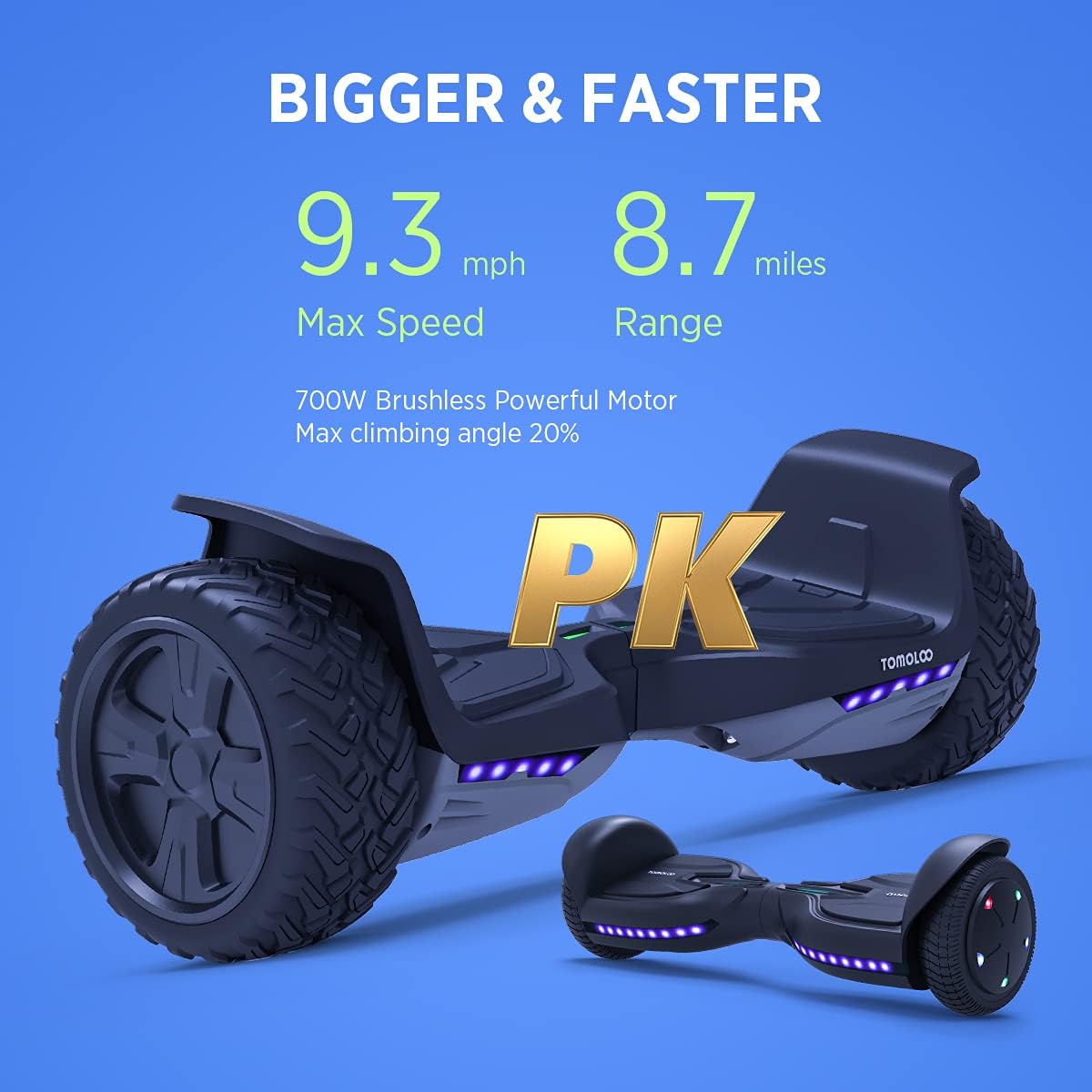 Tomoloo Hoverboard Off Road with Bluetooth and LED Lights, 8.5'' All Terrain Hoverboards for Kids and Adults with APP Control, UL2272 Certified Self Balancing Hover Board Electric Scooter