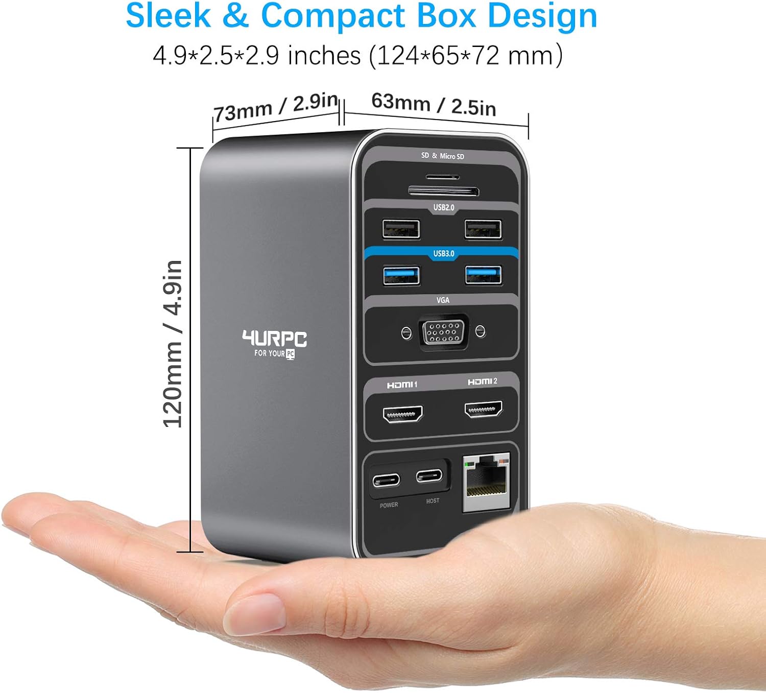 USB C Laptop Docking Station Dual Monitor HDMI, 15-in-1 USB C Dock with Dual HDMI, VGA, 6 USB, 60W USB C Charging, SD TF Slot, RJ45 and Audio/Mic, USB C Docking Station Dual Monitor for USB C Windows