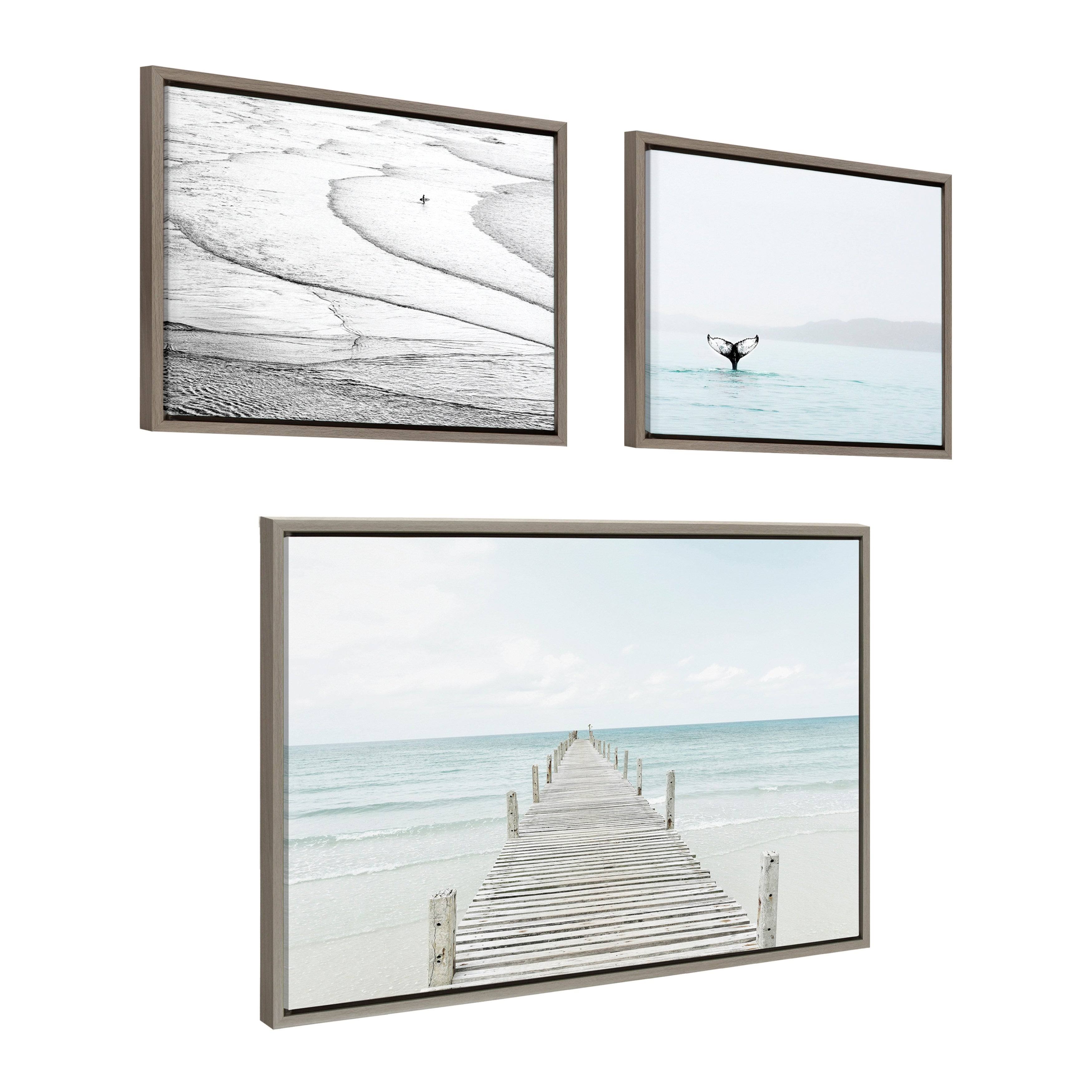 Kate and Laurel Sylvie Ocean Beach Framed Canvas Set - Gray (3 Piece)