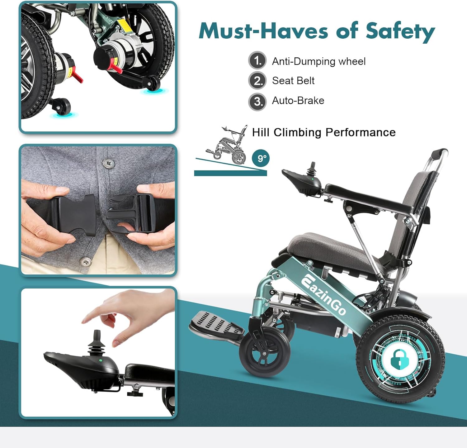 Electric Wheelchairs for Adults, Upgrade Seat Cushion Contains Cooling Gel, with LED Llight and Sidebag, Electric Wheelchairs, Lightweight Electric Wheelchair