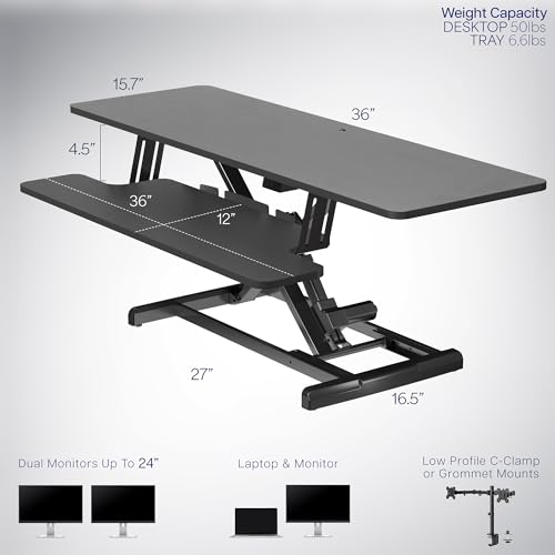 VIVO 42 inch Electric Motor Desk Converter, Height Adjustable Riser, Sit to Stand Dual Monitor and Laptop Workstation with Wide Keyboard Tray, Black, DESK-VE42B