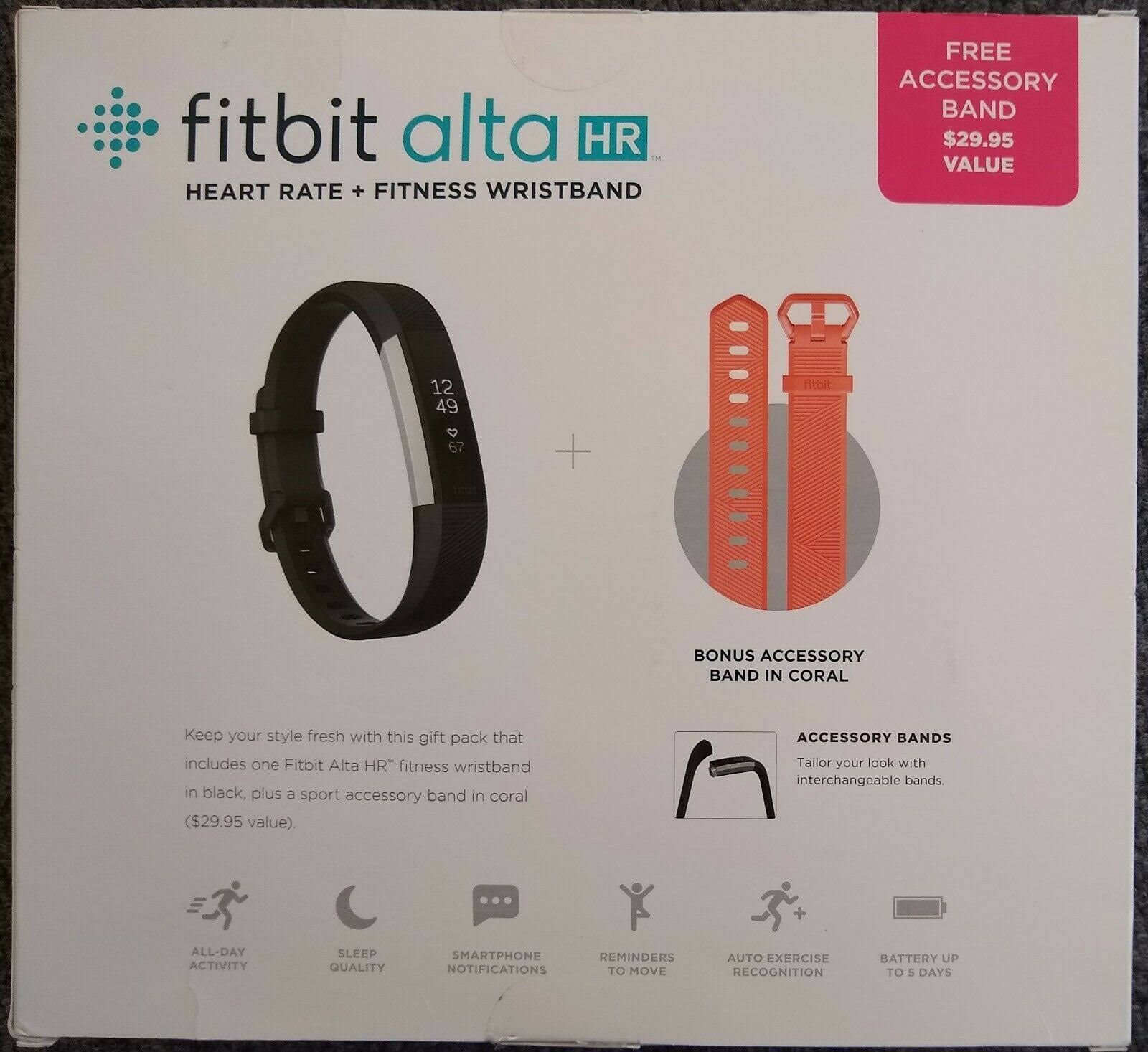 Fitbit Alta HR - Activity Tracker with Heart Rate Monitor - Small - Black/Stainless Steel - includes Coral Wristband