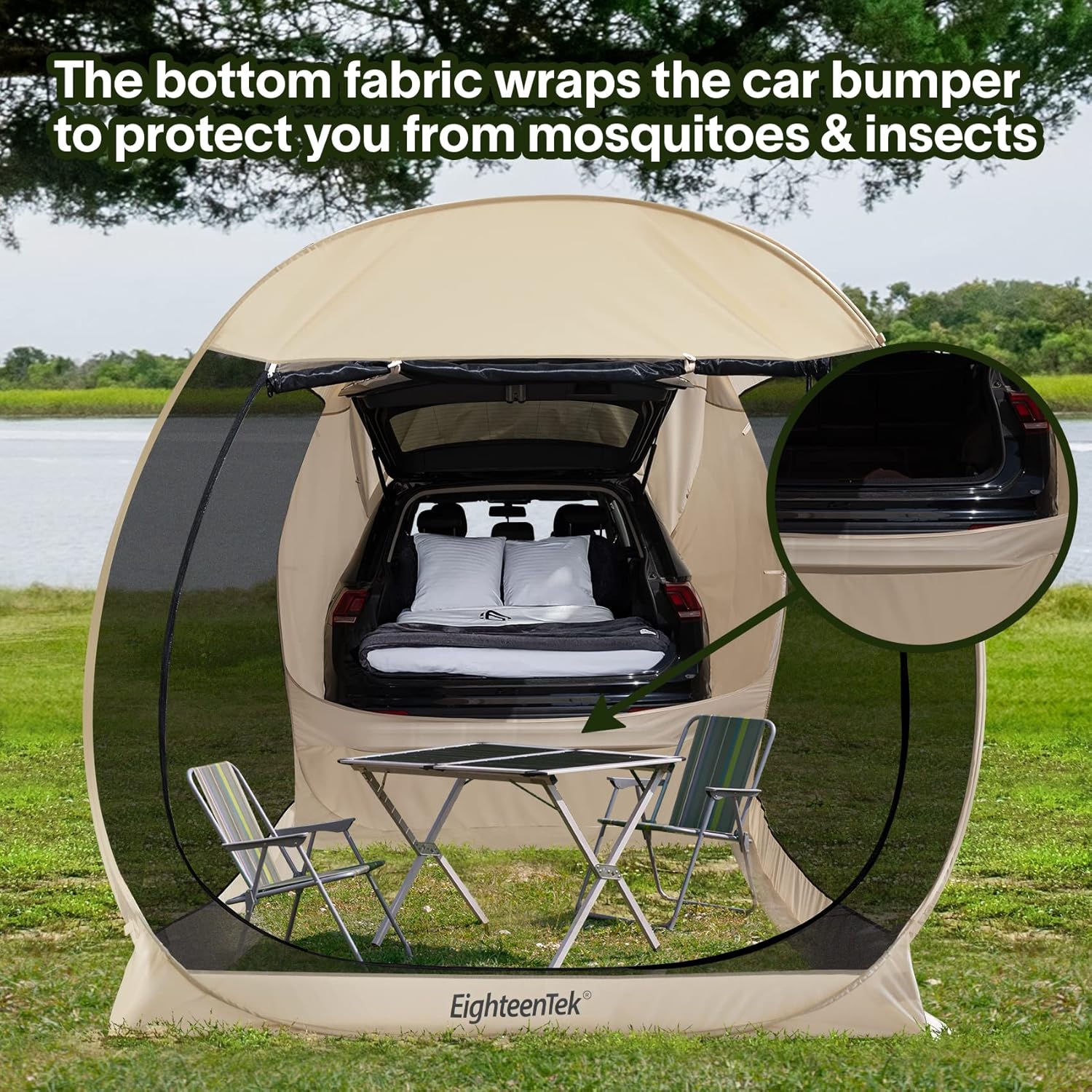 EighteenTek Truck Tent SUV Car Tent Pop Up Camping Outdoor Travel Screen House Room Shelter Mesh Walls Attachment for 4-6 Person 7’x7’x7.2’H