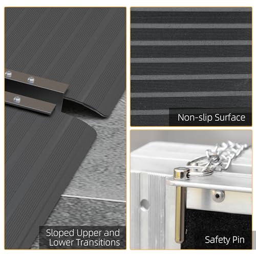 HOMCOM Wheelchair Ramp, 8FT Foldable Threshold Ramp, Aluminum Handicap Ramp with Non-Slip Surface, Transition Plates above and below for Home, Doorways, Steps, 600lbs Capacity