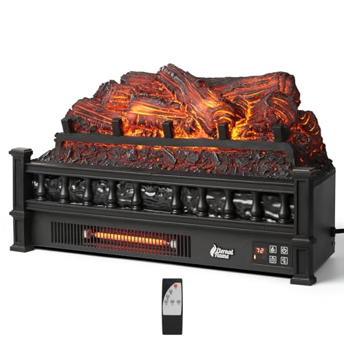 TURBRO Eternal Flame Infrared Electric Fireplace Logs, 23" Infrared Quartz, Remote Control Fireplace Insert Log Heater, Realistic Pinewood Ember Bed, Thermostat, Timer, 1500W Bronze