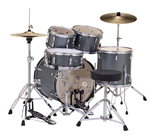 Pearl Roadshow Drum Set 4-Piece Complete Kit with Cymbals and Stands, Charcoal Metallic (RS584C/C706)