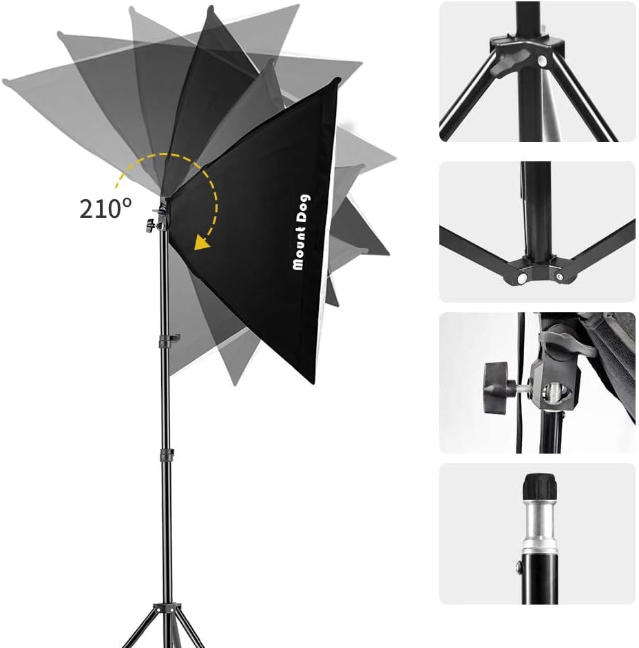 MOUNTDOG LED Softbox Photography Lighting Kit with 20"X28" Reflector Professional Photo Studio Equipment and 80W 6500K New Corn Light Bulbs for Portraits Fashion and Video Shooting Pack of 2
