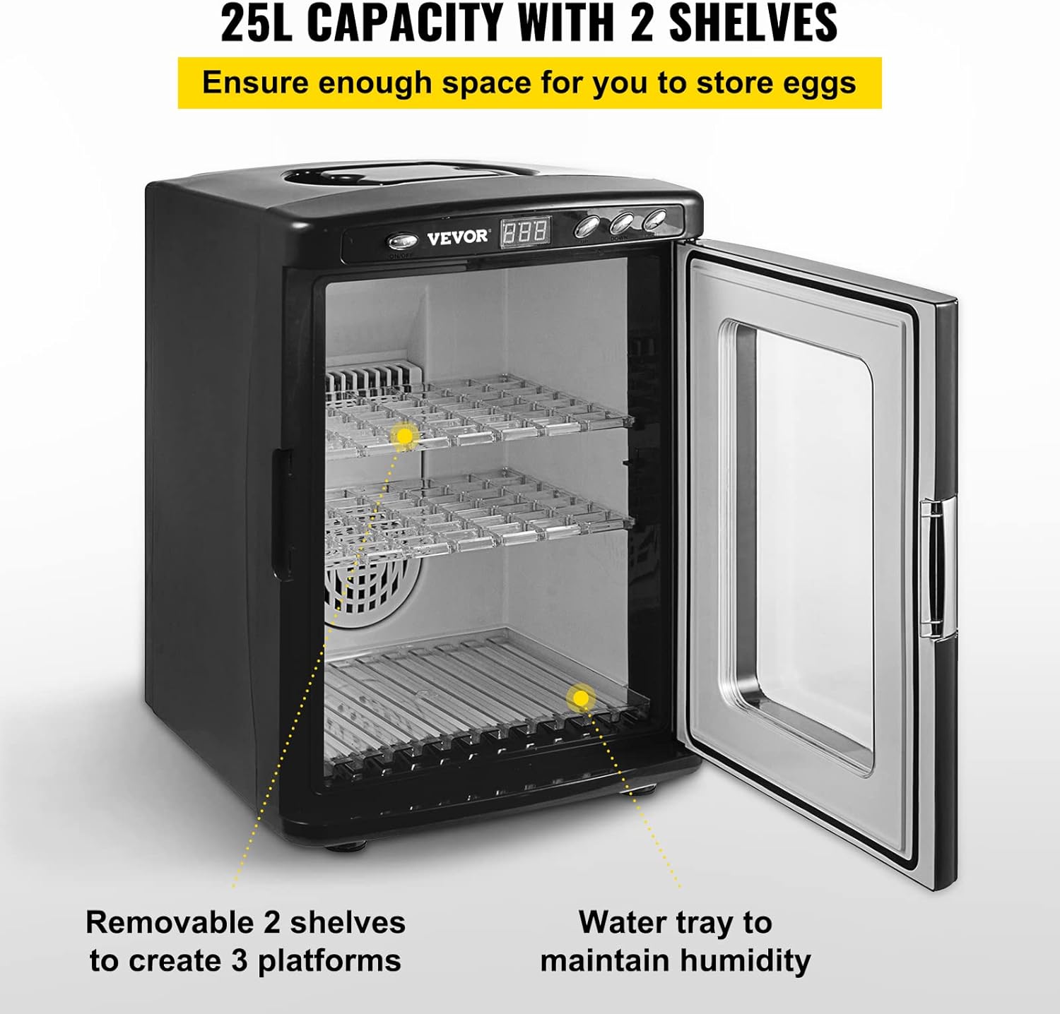 VEVOR Egg Incubator and Hatcher 25L Black Reptile Egg Incubator 5-60°C Scientific Hatcher Heating Bright LED Digital Display for Small Animals
