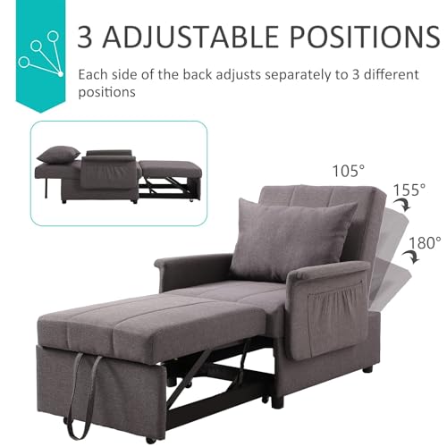 Chair Beds Sleeper 3-in-1 Use, Pull Out Sleeper Chair Bed, Convertible Chairs into Beds with Adjustable Backrest, Side Pockets and Pillow, Sleeper Couch Bed for Small Living Room,PU Leather