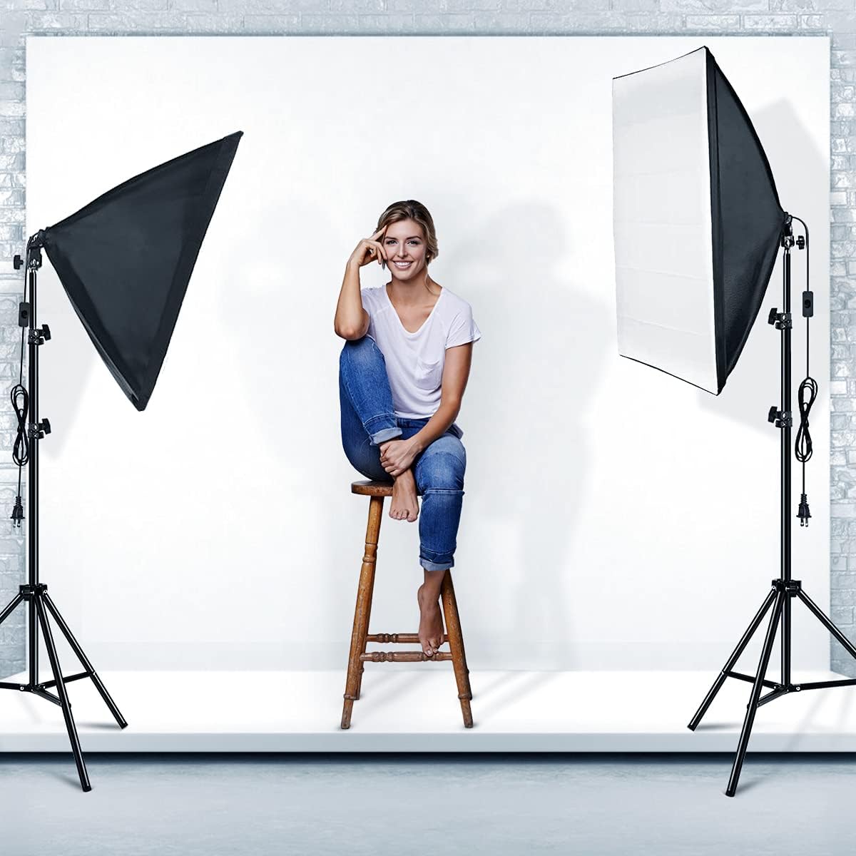 Portable Softbox Photography Video Lighting Kit Continuous Light System Background Frame Photography Photo Studio Equipment with 3 Colors Backdrop for Filming Model Portraits Advertising Shooting