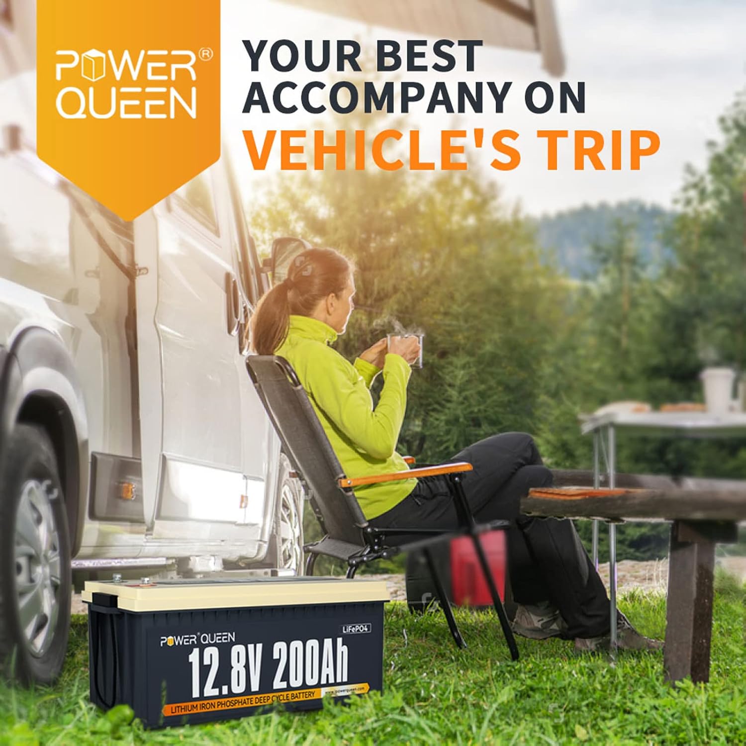 Power Queen 12.8V 200Ah LiFePO4 Battery, 2560Wh Lithium Iron Phosphate Battery, 4000+ Cycles, 10 Years Lifespan, Used for Solar Off Grid, RV Camper, Home Energy Storage, Power Failure Supply