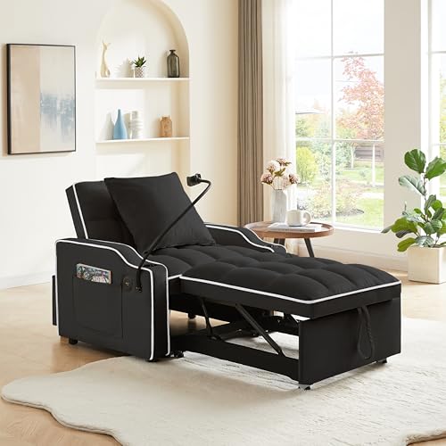 Convertible Sleeper Sofa Bed, 3 in 1 Velvet Pull Out Loveseat Couch Modern Comfy Futon Sofa with Adjustable Backrest & Phone Holder & USB Charging Space Saving for Living Room, Small Apartment, Grey