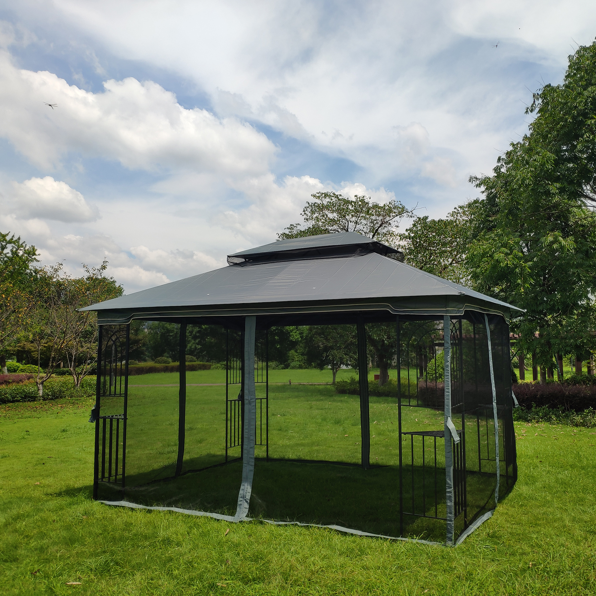 13x10 Outdoor Patio Gazebo Canopy Tent With Ventilated Double Roof And Mosquito net(Detachable Mesh Screen On All Sides),Suitable for Lawn, Garden, Backyard and Deck,Gray