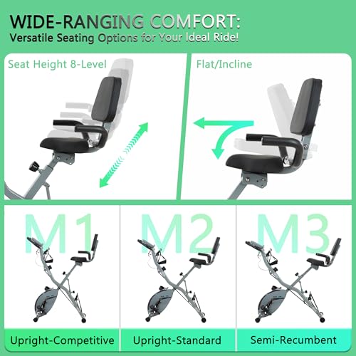 BARWING Stationary Exercise Bike for Home Workout, 5 IN 1 Foldable Indoor Cycling Bike for Seniors, 350LB Capacity, 16-Level Magnetic Resistance, Seat Backrest Adjustments