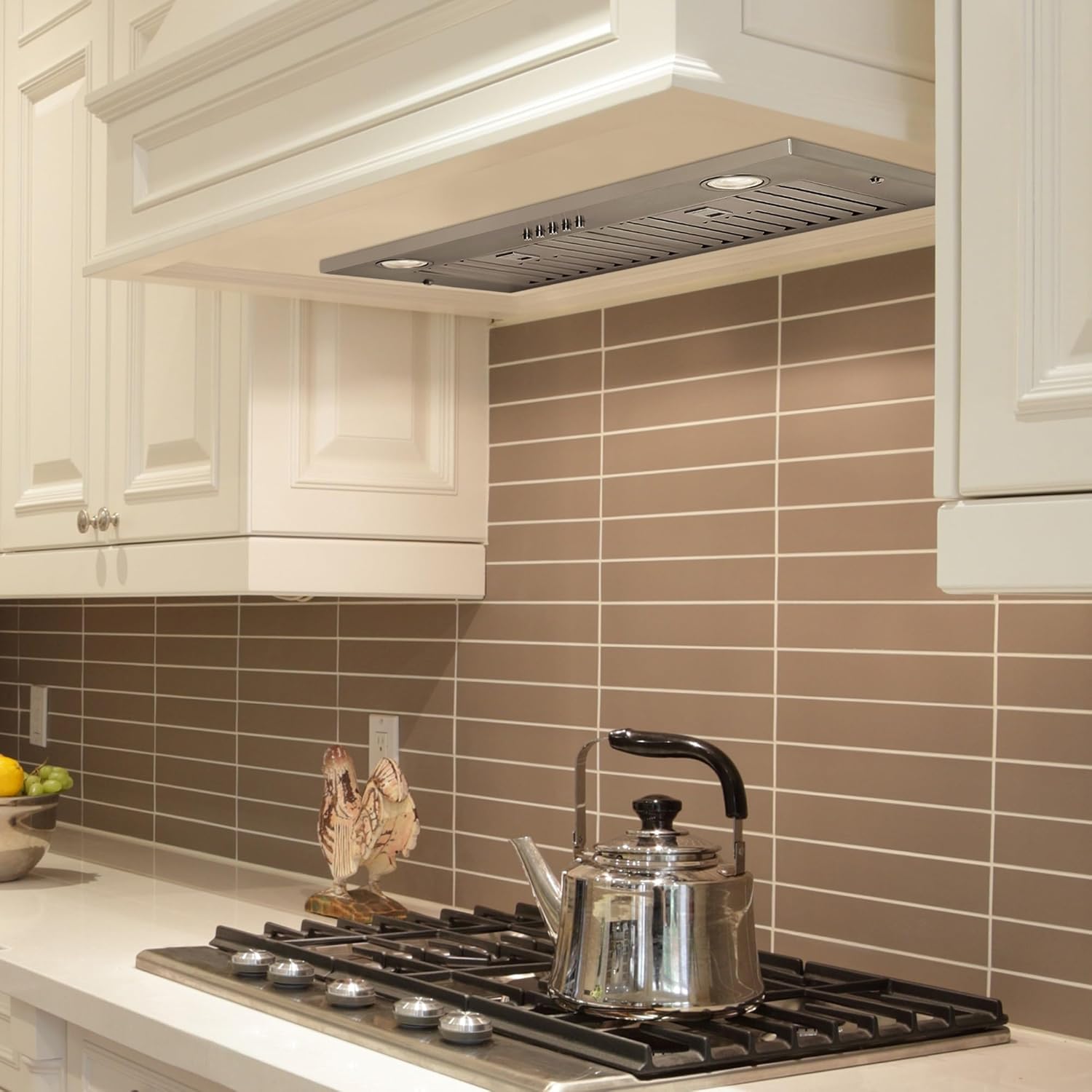 Vanity Art 28-inch Insert/Built-in Range Hood 600CFM Stainless Steel Kitchen Vent Hood Kitchen Chimney Vent With 2 Blowers 3 Speed Button Control, LED Lights, Baffle Filters