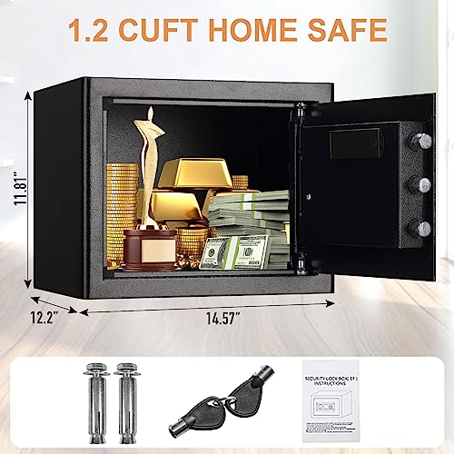 Tenamic Safe Box 2.2 Cuft Fireproof Waterproof Home Safe, Keypad Large Lock Box Cabinet Safes, Solid Alloy Steel Office Hotel Home Safe, Black