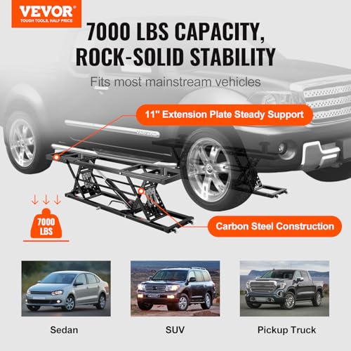 VEVOR Portable Car Lift, 7,000 LBS Capacity, 26.8" Max. Height, Heavy-Duty Carbon Steel Truck Lift with 120V Power Unit