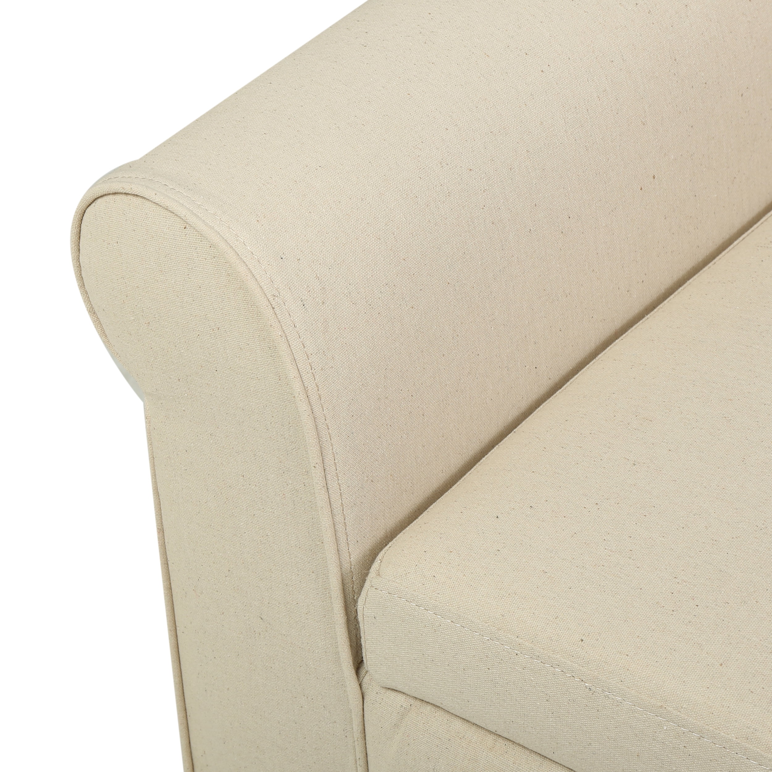 Noble House Haden Contemporary Fabric Upholstered Storage Ottoman Bench with Rolled Arms, Beige