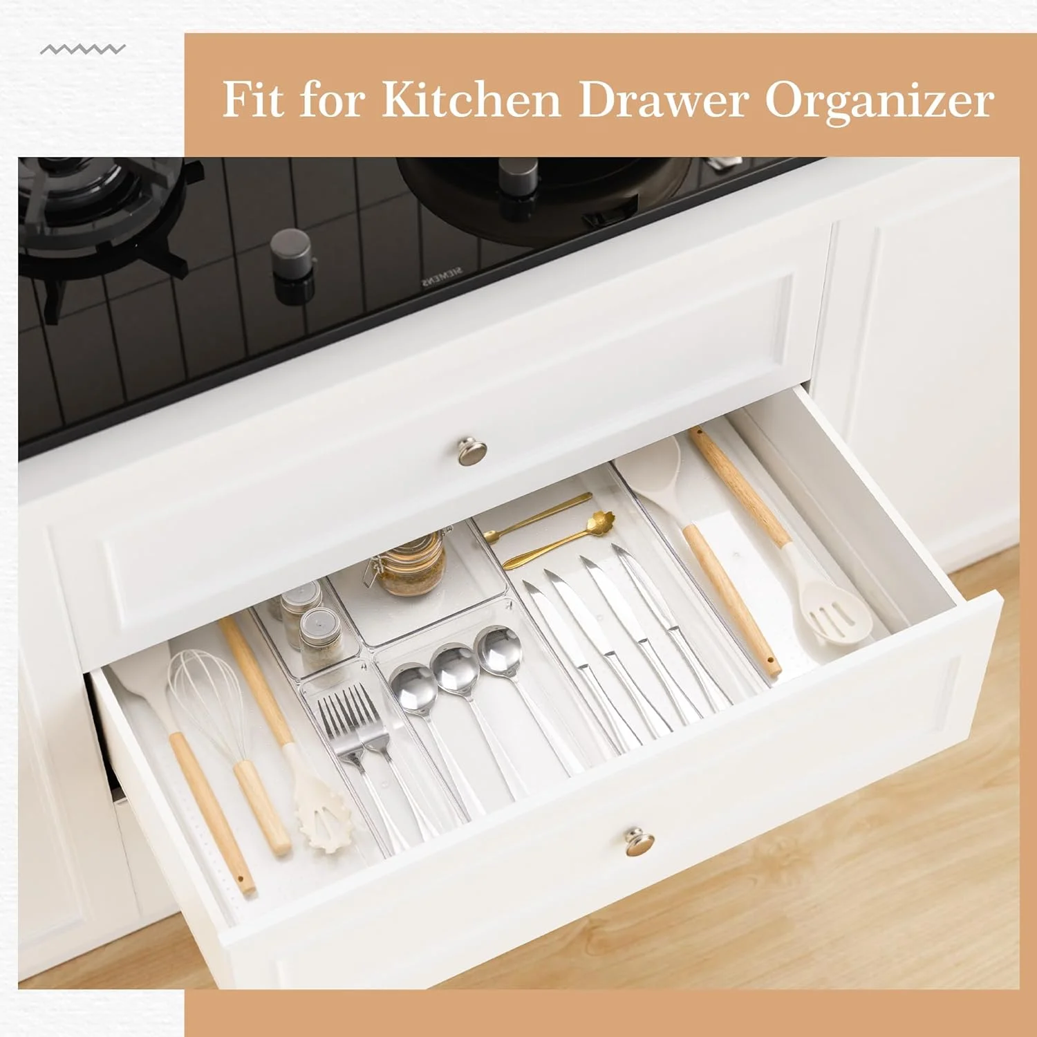 Drawer Organizer, 12 Pack Clear Plastic Kitchen Drawer Organizers Set, 4-Size Versatile Bathroom and Vanity Organizer Trays, Storage Bins for Makeup, Bathroom, Jewelries and Office