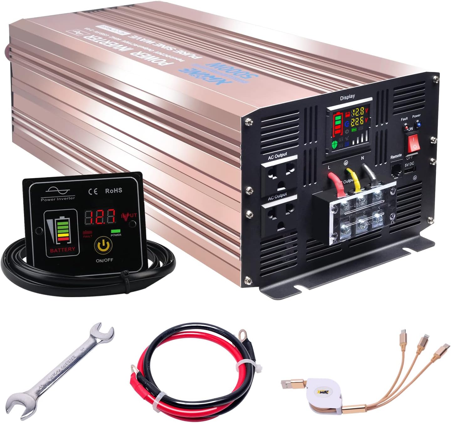 XWJNE 500 Watts Power Inverter 12V to 110V Pure Sine Wave Car Plug Inverter Adapter Power DC to AC Converter with LED Display and 4.2A USB Charging Ports & 2 AC Outlets Car Charger Pack of 2