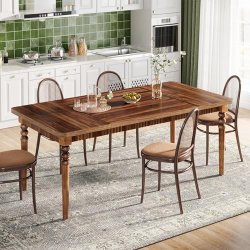 Tribesigns Farmhouse Dining Table for 4-6 People, Rectangular Kitchen Table with Wood Turned Legs, 63-Inch Large Dining Room Table Dinner Table for Home Kitchen Furniture, Oak