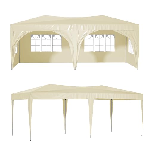 10x20 White Pop Up Canopy Tent Heavy Duty with 6 sidewalls Commercial Outdoor Party Tent Event Wedding Tents Instant Canopy Gazebo with Carry Bag UPF 50+ Waterproof Adjustable Height