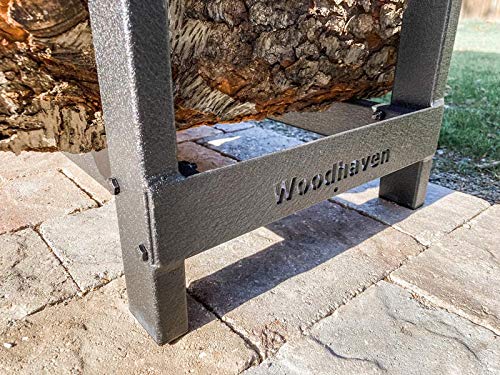 Woodhaven 8 Foot 1/2 Cord Firewood Log Rack With Optional Cover - Made In USA - Outdoor Use Lifetime Structural Warranty - Black Texture Powder Coat Finish - Made With Heavy Duty Steel
