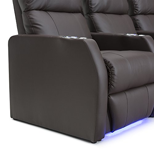 Seatcraft Sienna Home Theater Seating, Living Room, Bonded Leather, Power Recline, Space-Saver Armrests - Tray Tables - Ambient Base Lighting and Lighted Cupholders (Row of 3, Black)