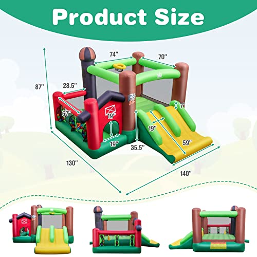 BOUNTECH Inflatable Bounce House, Farm Themed Bouncy House with Dual Slides for Racing Fun, Toddler Kids Jump Castle Bounce House with Ball Pit & Blower Indoor Outdoor Backyard Party Gifts