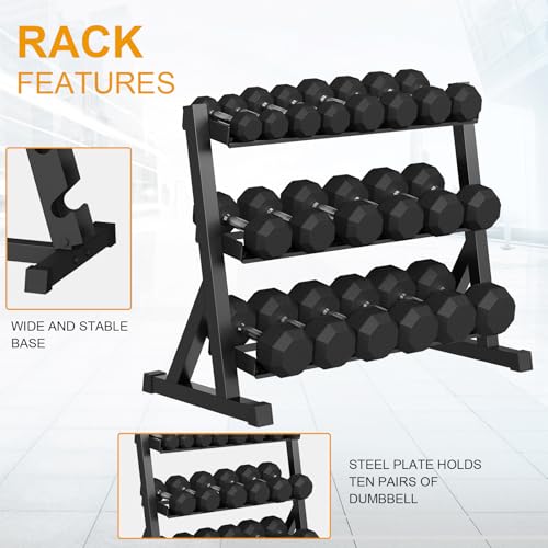 Premium Rubber Coated Hex Dumbbell Weight Set With Rack, Multiple Packages,210LB/350LB/450LB/550LB for Home Gym, Coated Hand Weights for Strength Training, Workouts