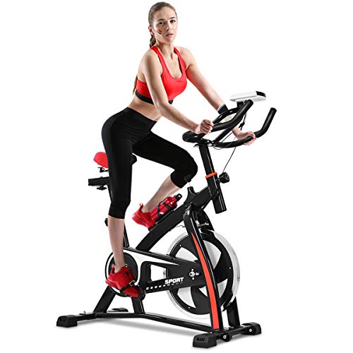 Indoor Bike Trainer Exercise Bicycle Fitness Cycling Smooth Belt Driven with Bottle Holder LED Display for Home Weight Loss Fitness Equipment