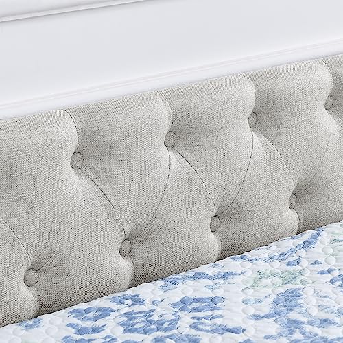 Upholstered Daybed with Drawers, Modern Fabric Queen Size Button Tufted Daybed Frame Sofa Bed, No Box Spring Needed, Space Saving, Beige