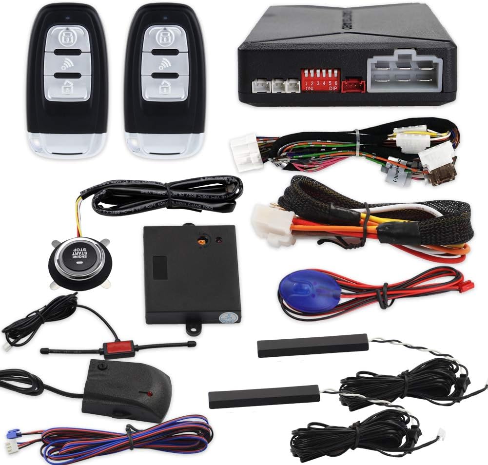 EASYGUARD EC010-MS PKE car Alarm Passive keyless Entry with Push Button Start & Remote Starter, Microwave Sensor Shock Alarm Warning DC12V
