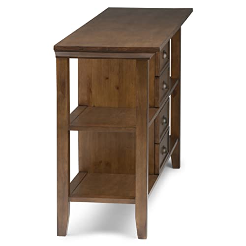 SIMPLIHOME Redmond SOLID WOOD 54 inch Wide Console Sofa Table in Hickory Brown with Storage, 4 Drawers and 4 Shelves, for the Living Room Entryway and Bedroom