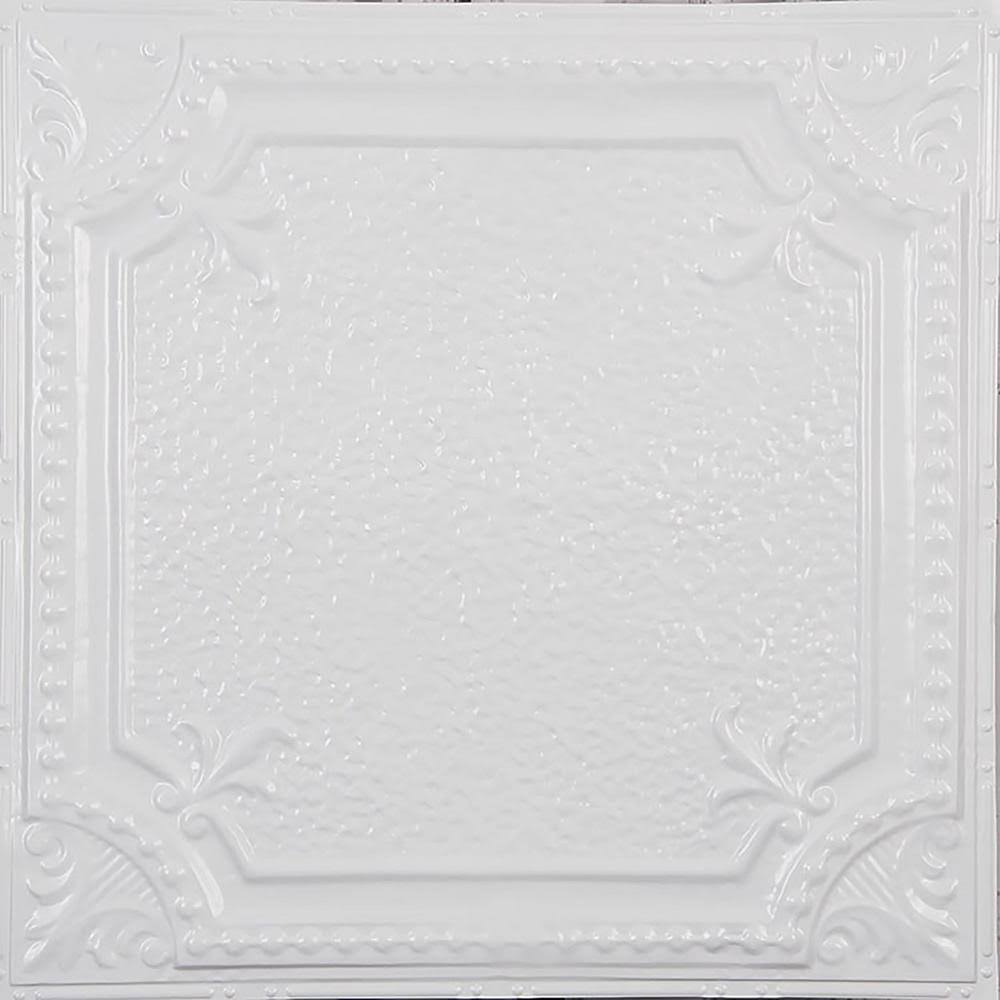 American Tin Ceilings Pattern #28 in Bright White Gloss 2 ft. x 2 ft. Nail Up Tin Ceiling Tile (20 Sq. ft./Case)