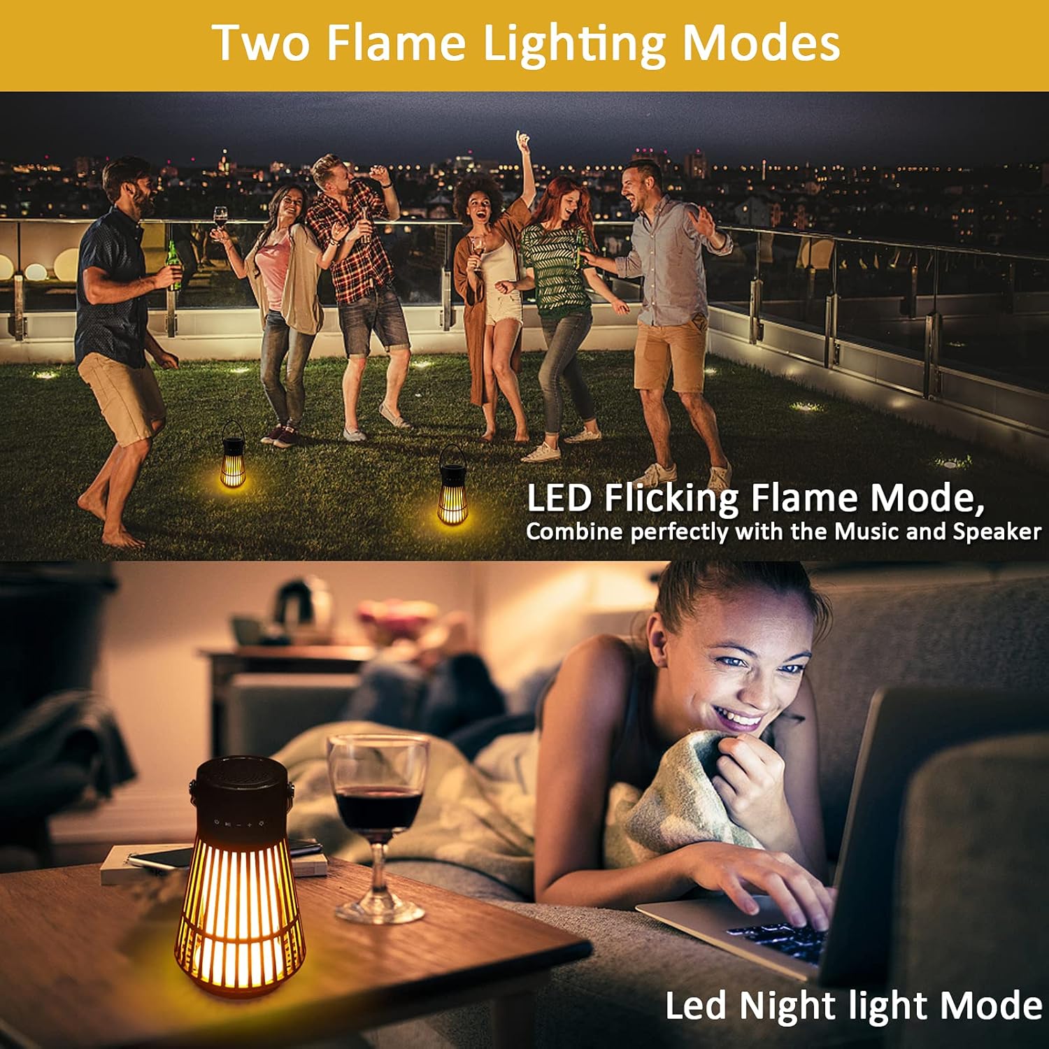 LED Flame Speaker, Tesoorda Portable Waterproof Bluetooth Wireless Speaker for Indoor/Outdoor, LED Flame Effect Speaker with Stereo Sound, Led Table Lanterns/Lamp for Patio,Garden,Camping (1 Pack)