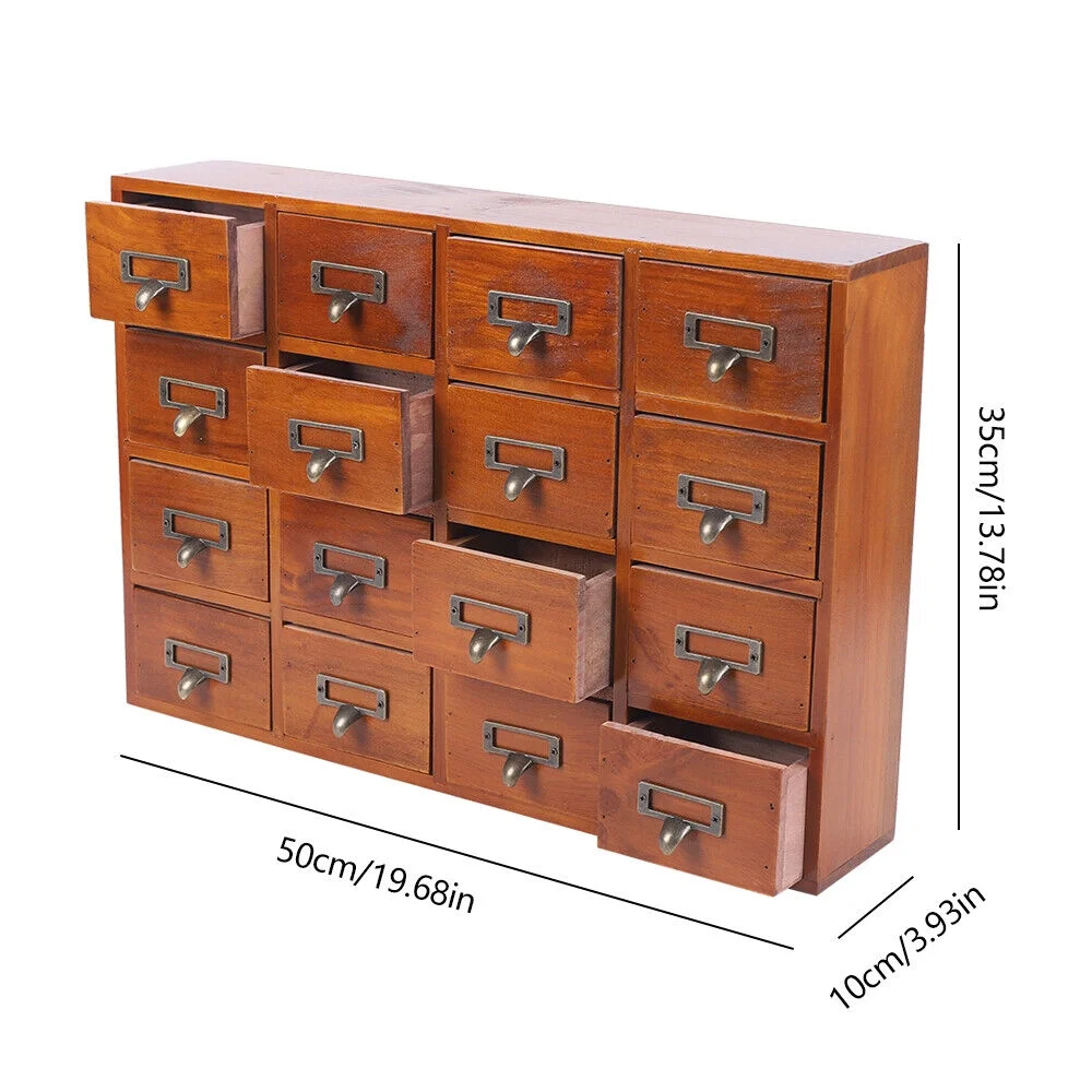 Miumaeov Cabinet 16 Drawers Vintage Wood Apothecary Cabinet Label Holder Card Catalog