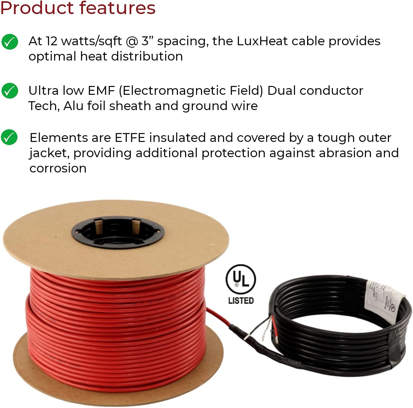 LuxHeat Floor Heating Cable Set, 15 Sqft - 120v Electric Radiant Floor Heating System Under Tile. Set Includes, Floor Heating Cable, Strapping, UDG OJ Microline Programmable Thermostat with GFCI