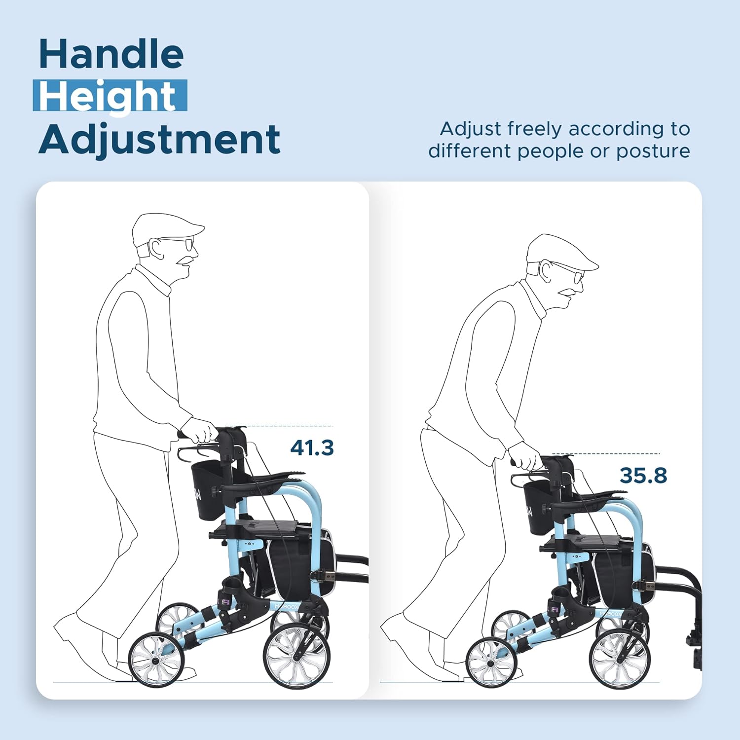 2 in 1 Rollator Transport Walker Chair with 10 inch Wheels - Medical 4 Wheel Chair Combo with Seatwith Footrest
