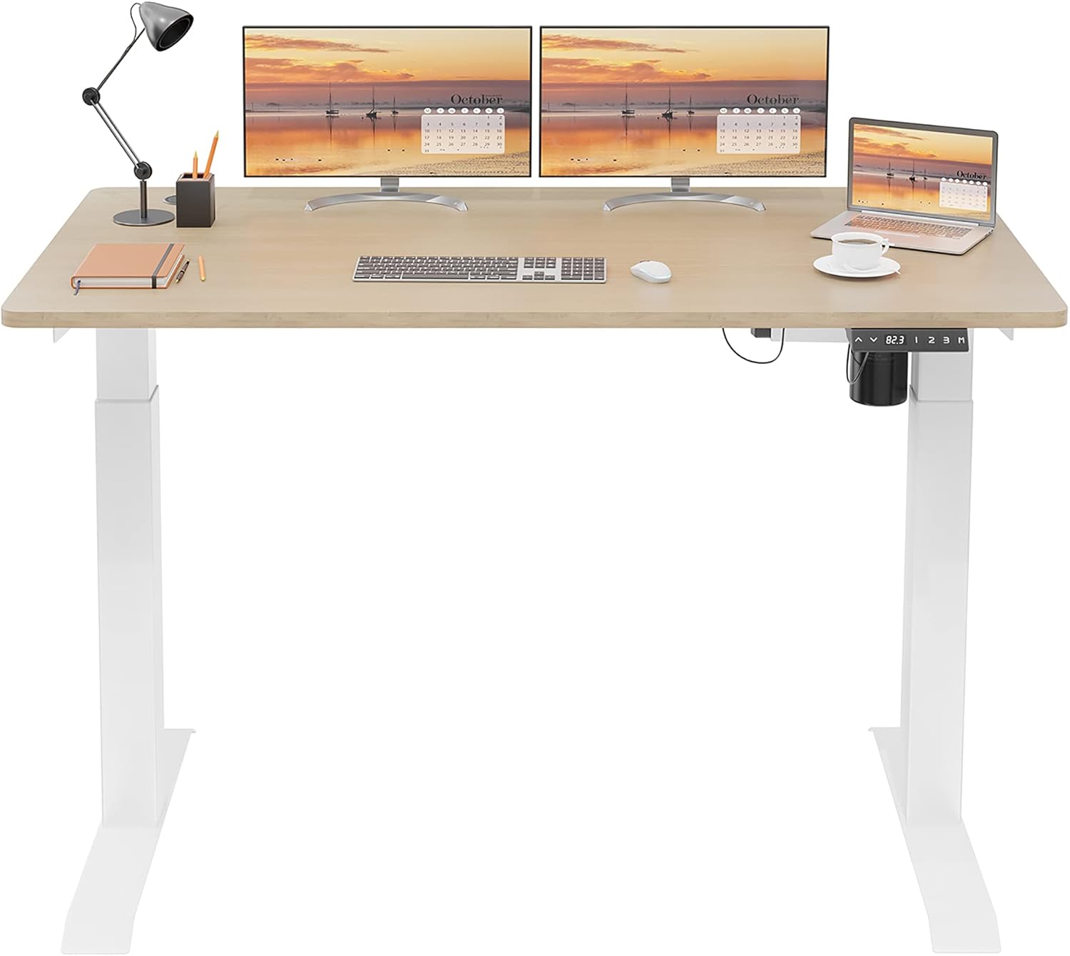 Meilocar Height Adjustable Electric Standing Desk, Sit Stand Computer Desk w/Memory Controller, Home Office Workstation Stand up Desk w/Splice Board, 48 x 24 Splice Board (Black Top + Black Frame)